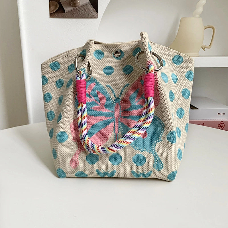 Women's Polyester Plaid Flower Classic Style Bucket Open Handbag