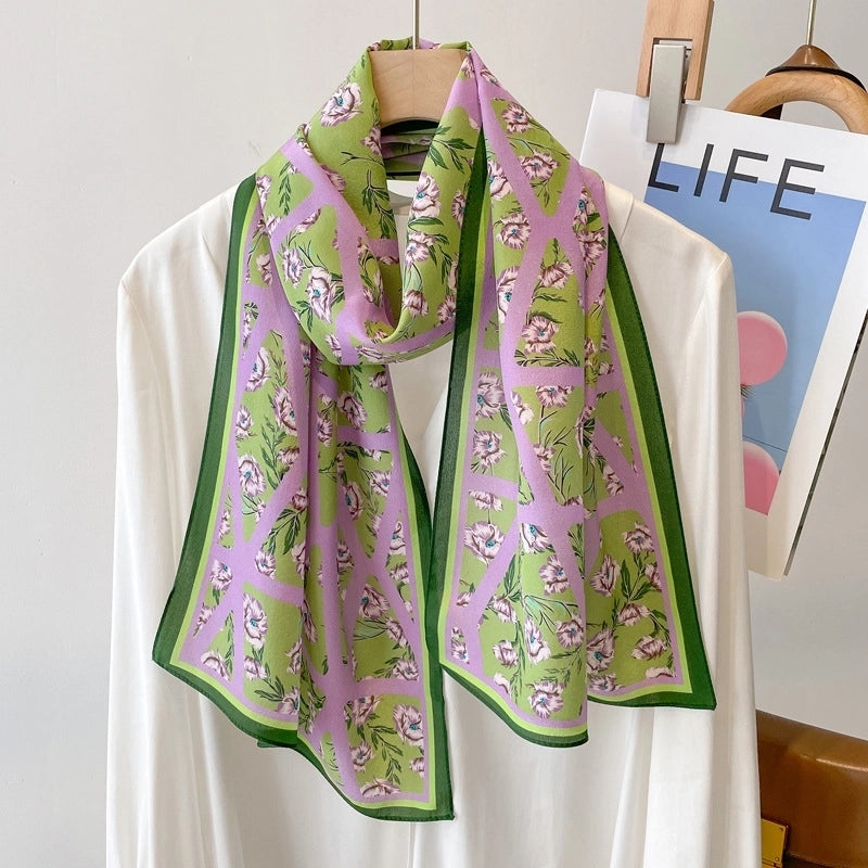 Women's Elegant Minimalist Color Block Silk Printing Silk Scarf
