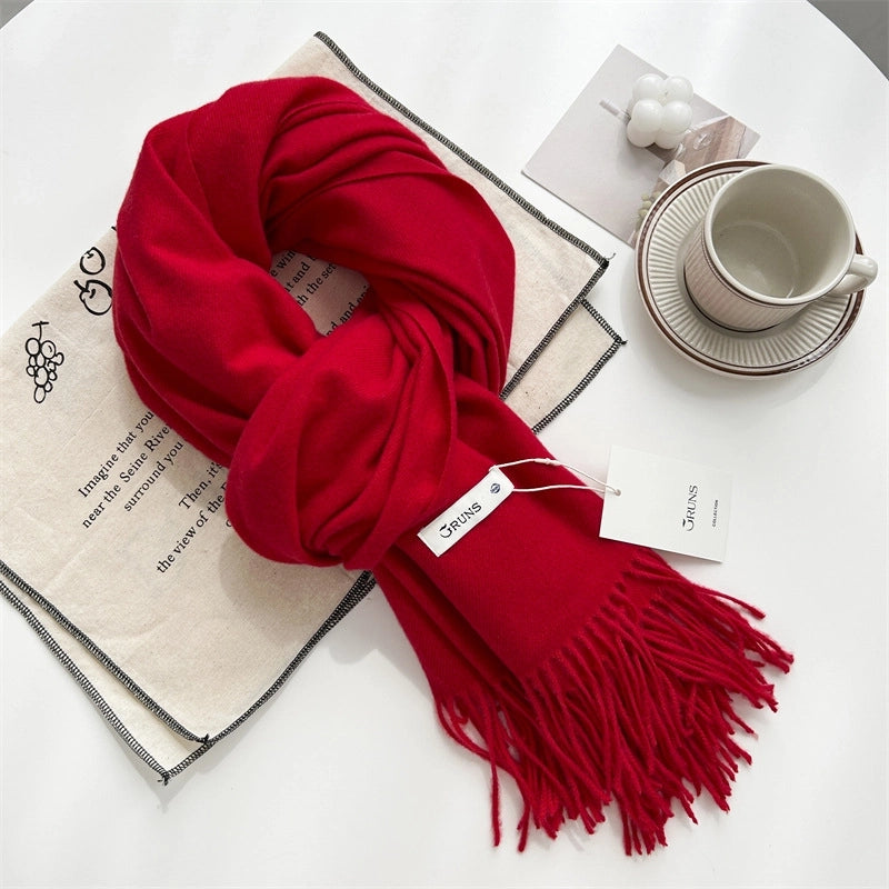 Women's Elegant Minimalist Solid Color Imitation Cashmere Tassel Scarf
