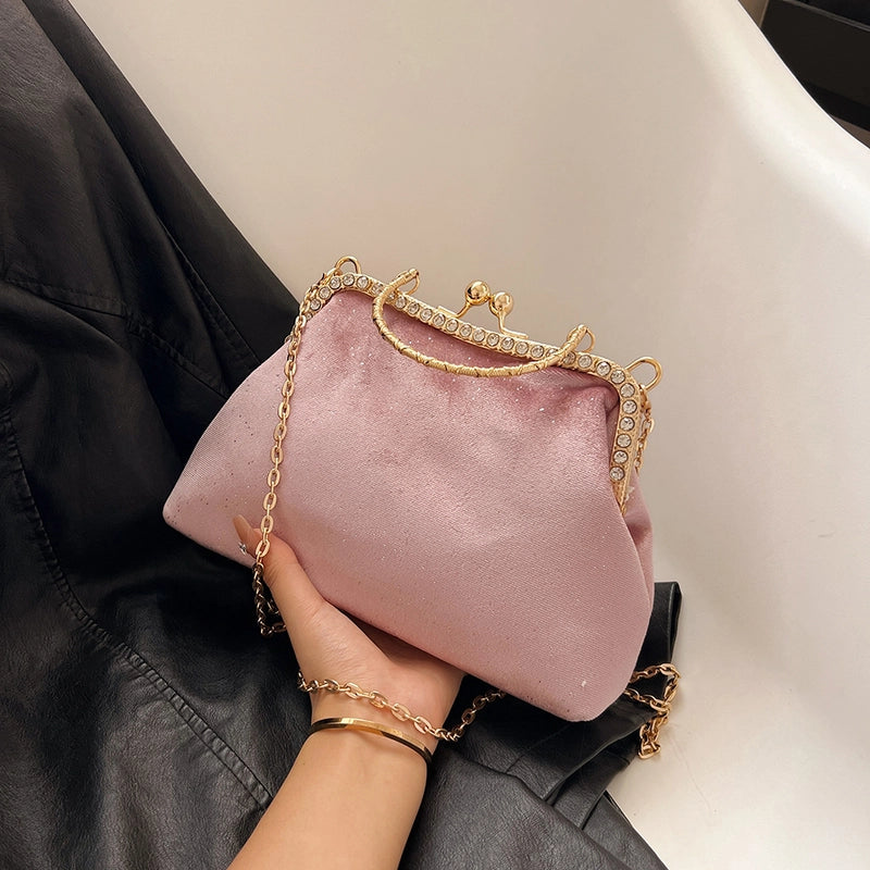 Women's All Seasons Plush Solid Color Classic Style Sewing Thread Square Clasp Frame Evening Bag