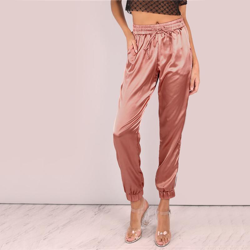 Mid Waist Satin Striped Sport Trouser