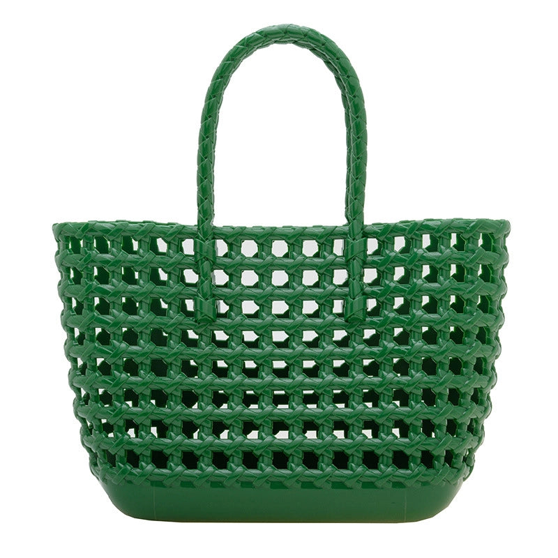 Women's Large Rubber Solid Color Classic Style Square Open Handbag