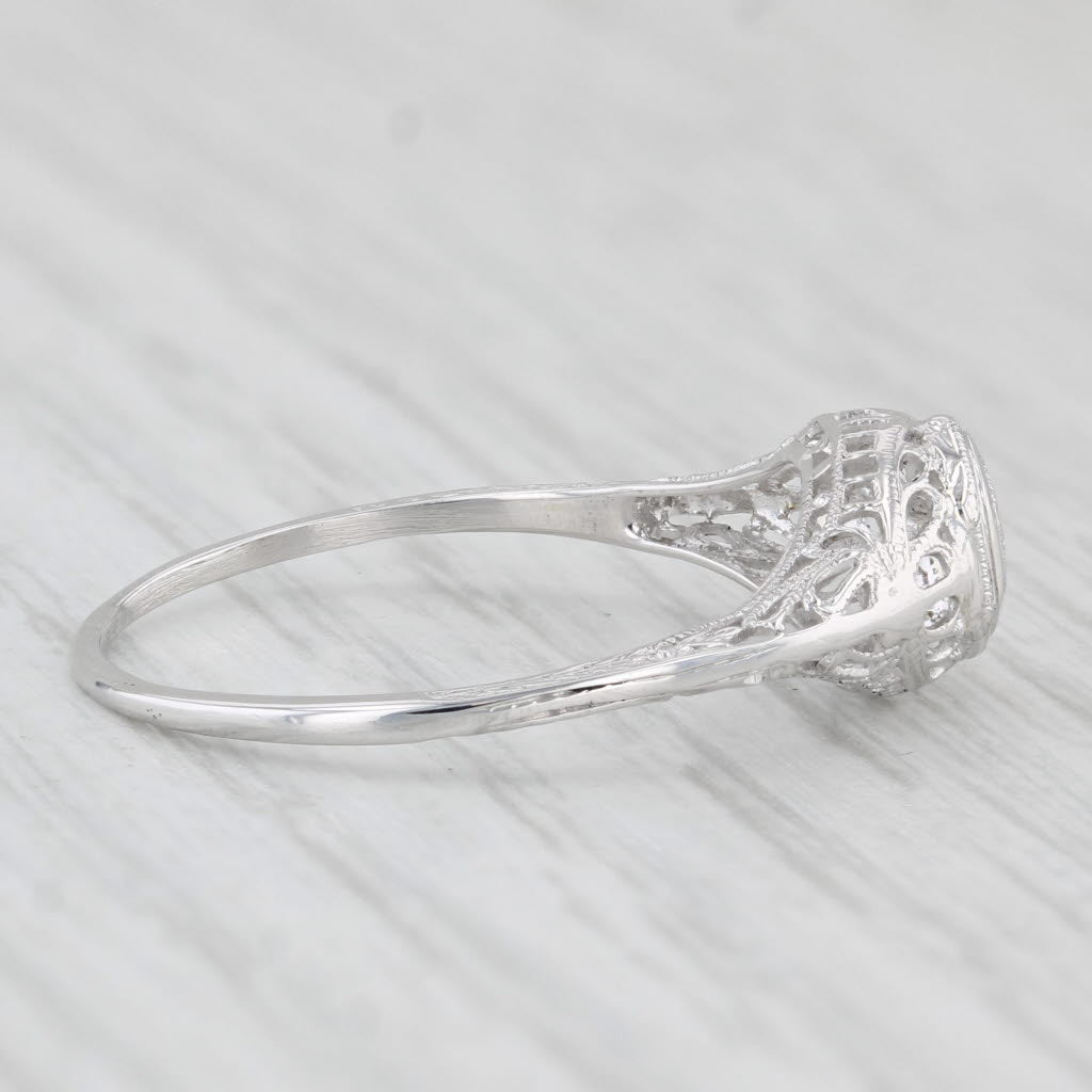 Vintage Filigree Diamond Solitaire Ring 18k White Gold Size 8