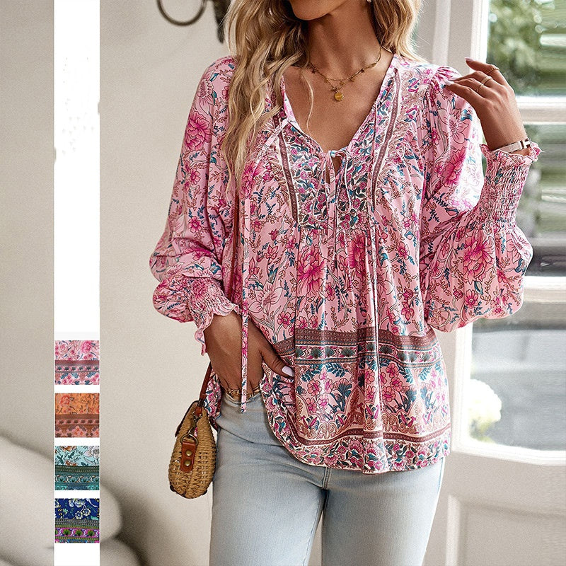 💖Hot Sales-49% OFF✨Women's Fashion Printed v-Neck Long Sleeve Shirt
