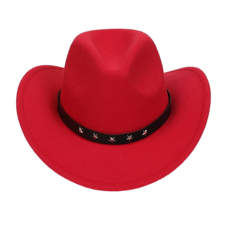 Tibetan Western Denim Top Hat Spring And Autumn New Jazz Hat Big Brim Five-pointed Star Belt Accessories Felt Hat For Men And Women