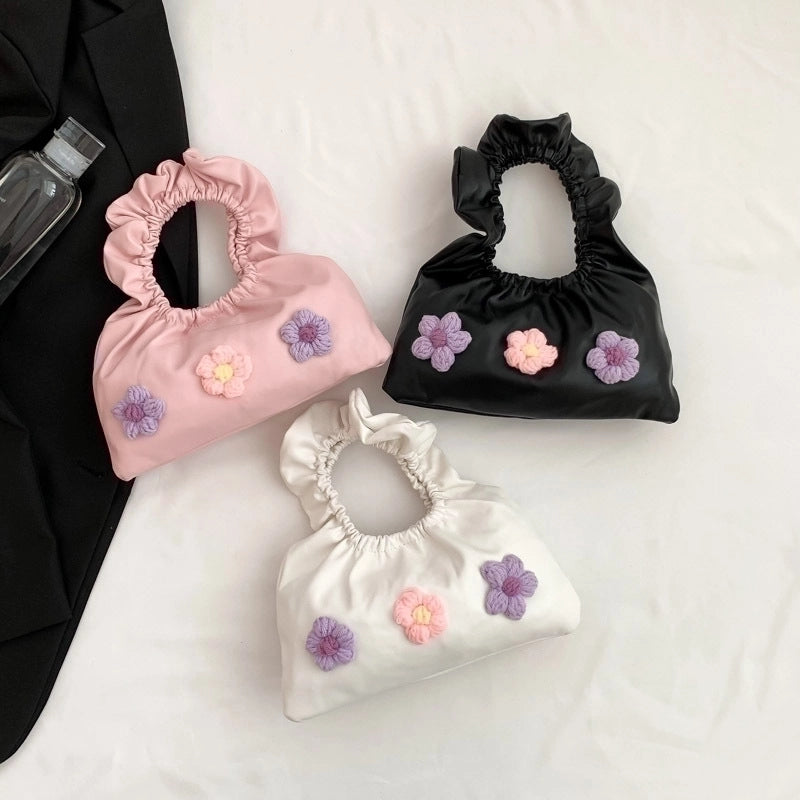 Women's Small Pu Leather Flower Cute Magnetic Buckle Handbag