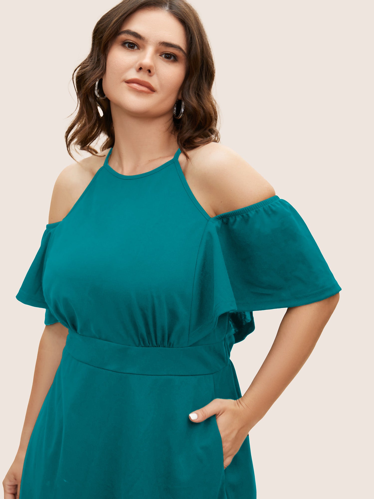 Cold Shoulder Flutter Sleeve Midi Dress