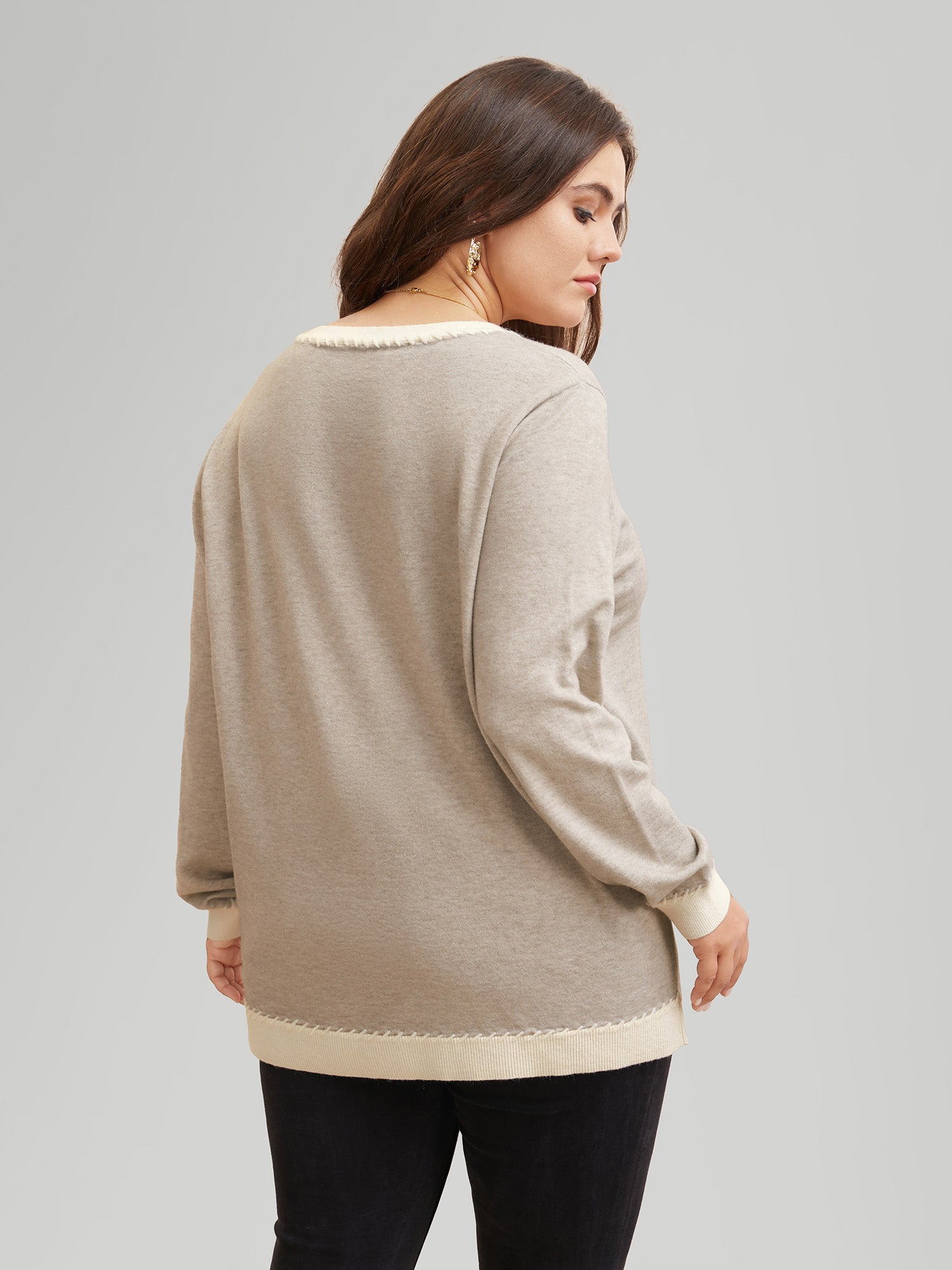 Supersoft Essentials V Neck Contrast Crochet Pullover