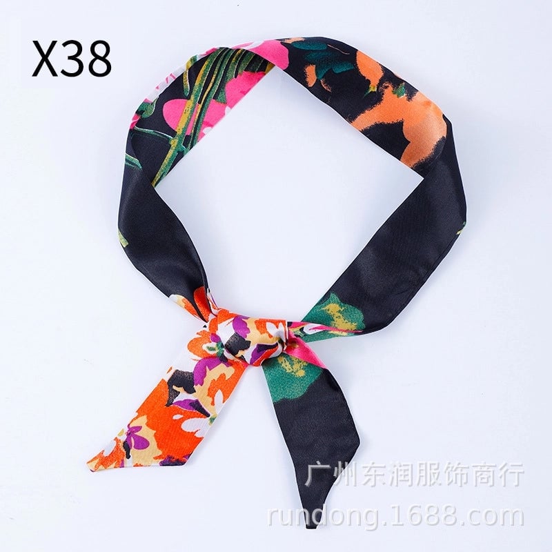 Silk Scarf Long Beveled Small Silk Scarf Double-layer Hair Belt Ribbon Decoration Tie Bag Hand Gift Box Silk Scarf