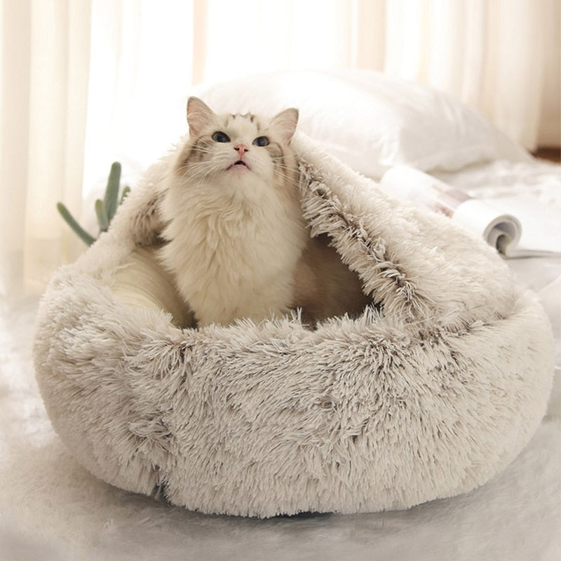 Round Plush Warm Dog Cat Bed House