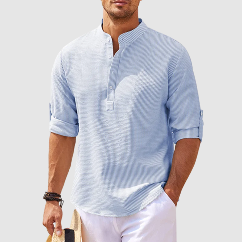 8-Pack Men's Linen Henley Shirt Long Sleeve Casual Hippie Cotton Beach T Shirts Vertical Striped Hawaiian Shirts