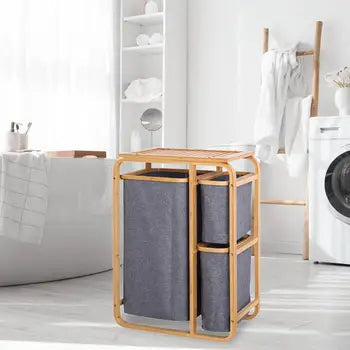 3 GRID BAMBOO LAUNDRY BASKET