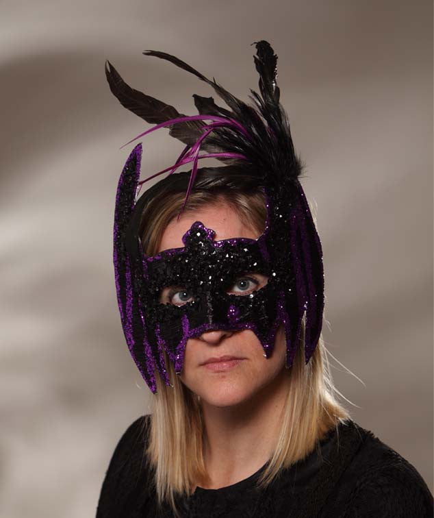 Purple Sequin & Feather Bat Mask