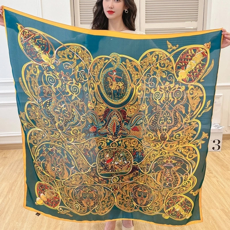 Women's Vintage Style Letter Color Block Polyester Silk Scarves