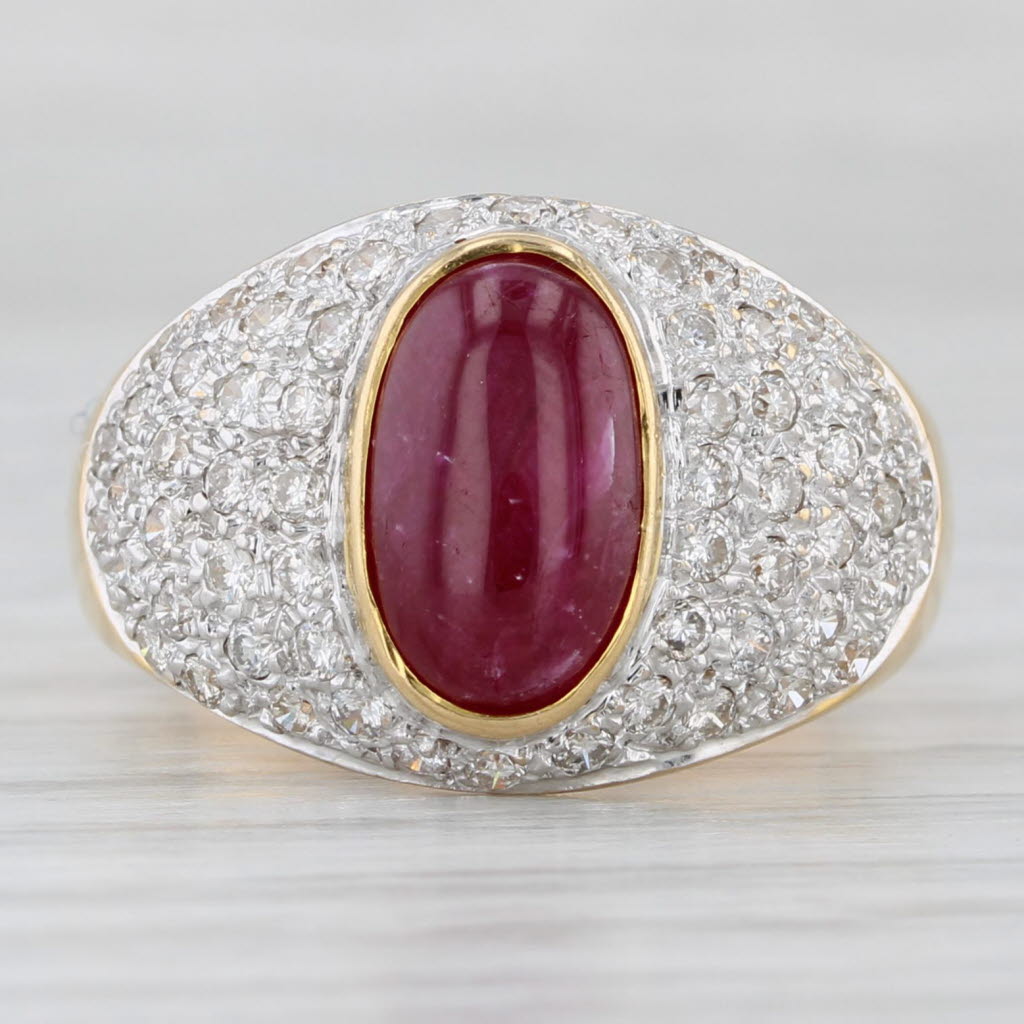 Ruby Cabochon 0.60ctw Diamond Ring 18k Yellow Gold Size 6.75