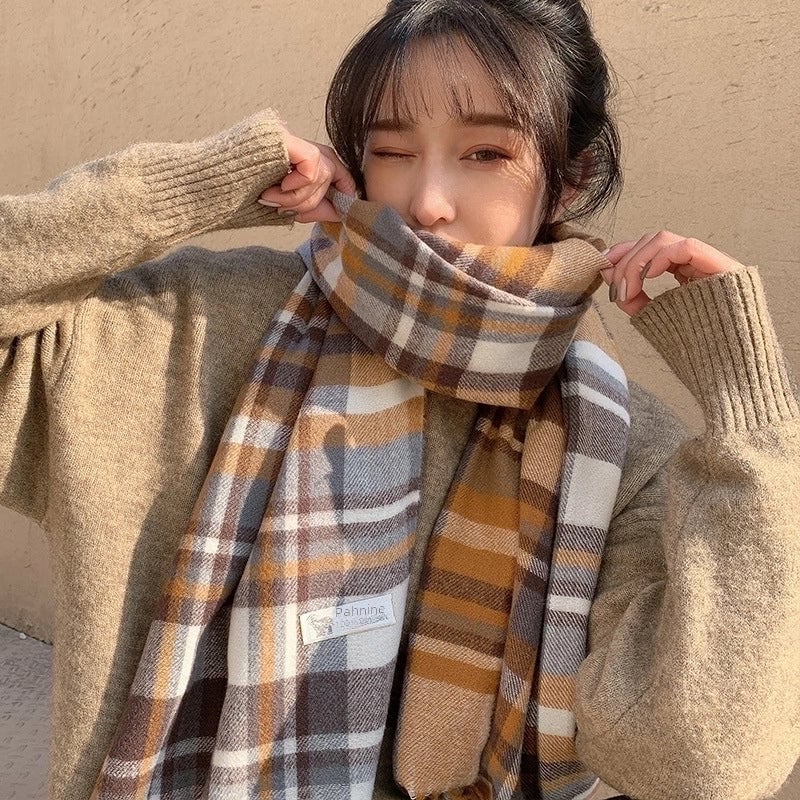 Scarf New Cashmere Color Scarf Women's Autumn And Winter Plaid Scarf Tassel Shawl Scarf