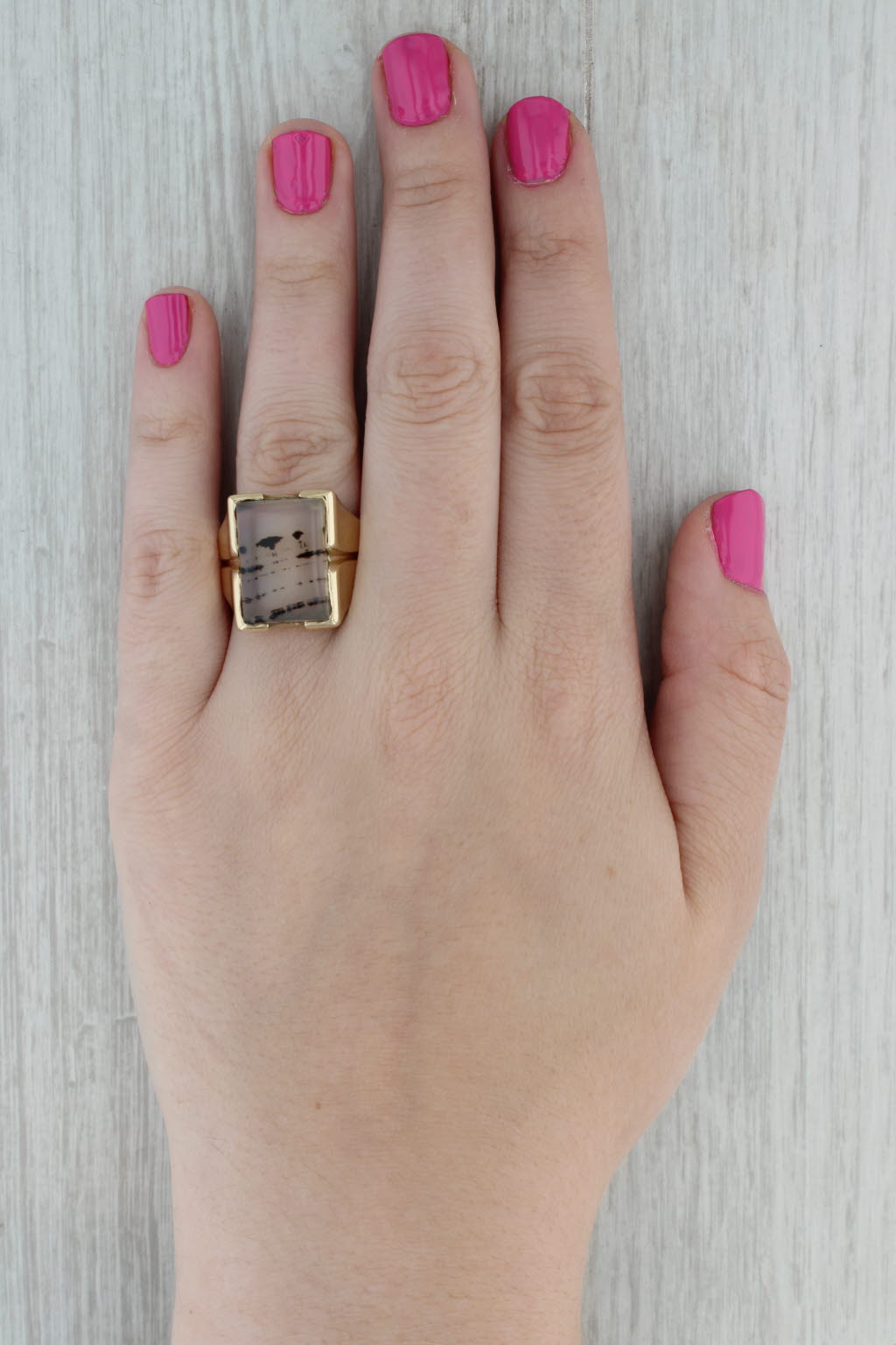 Vintage Montana Moss Agate Cabochon Solitaire Men's Ring 10k Gold Size 10.25