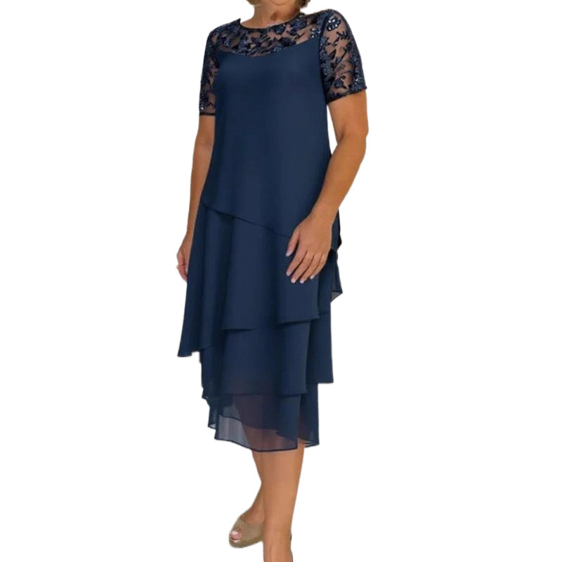 Abito midi svasato a strati in rete da donna