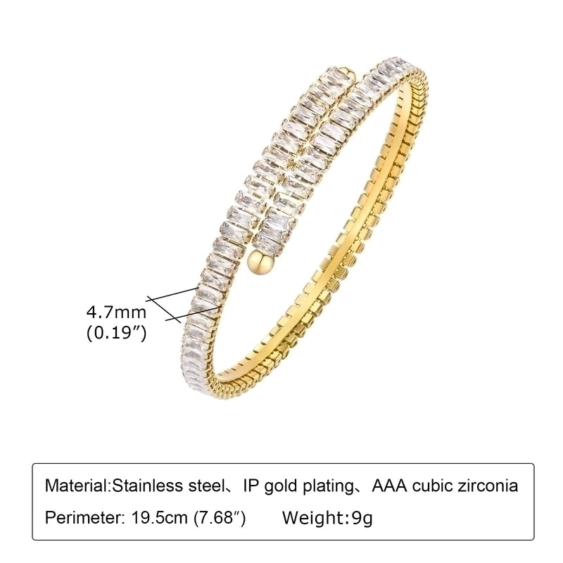 Vacation Geometric 201 Stainless Steel 18K Gold Plated Zircon Bangle In Bulk