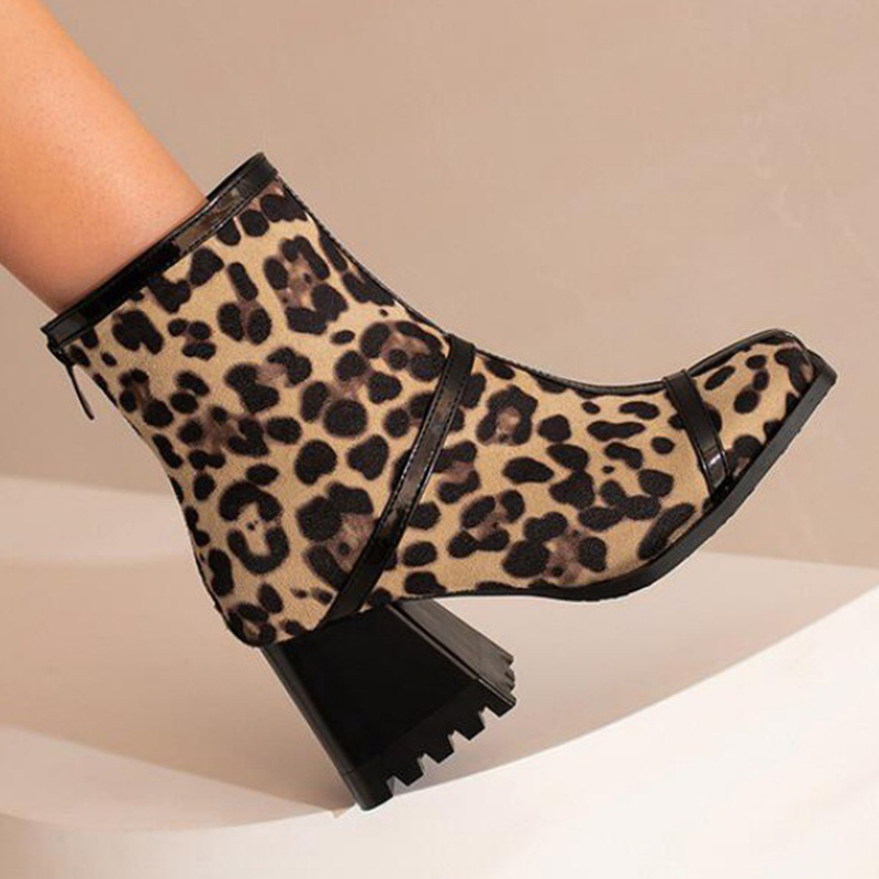 Contrast Binding Square Toe Chunky Heels Ankle Boots