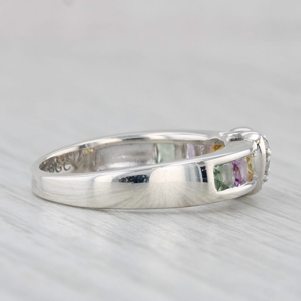 1.05ctw Zircon Pave Heart Rainbow Sapphires Ring Sterling Silver Size 6.25 COA