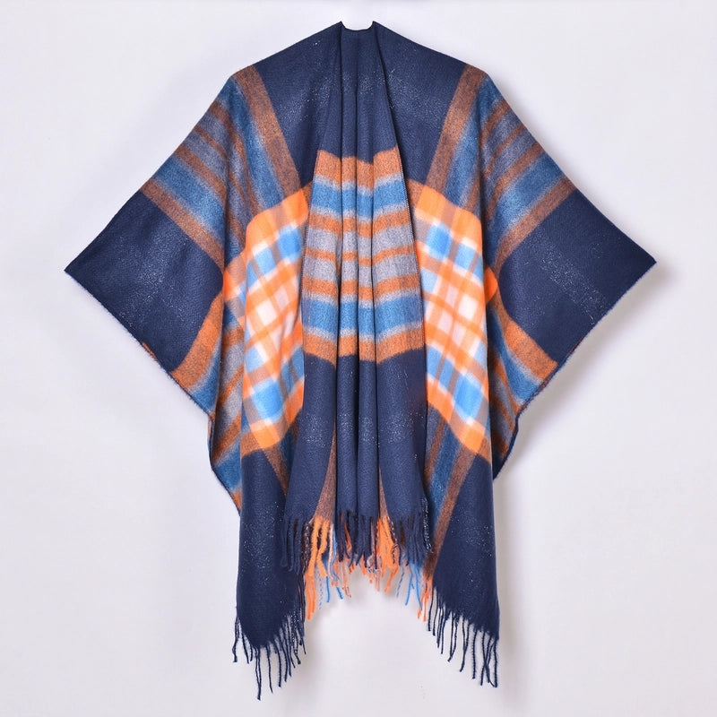 New Tassel Split Shawl Autumn And Winter Women's Simple Plaid Jacquard Scarf Cloak Hot Selling