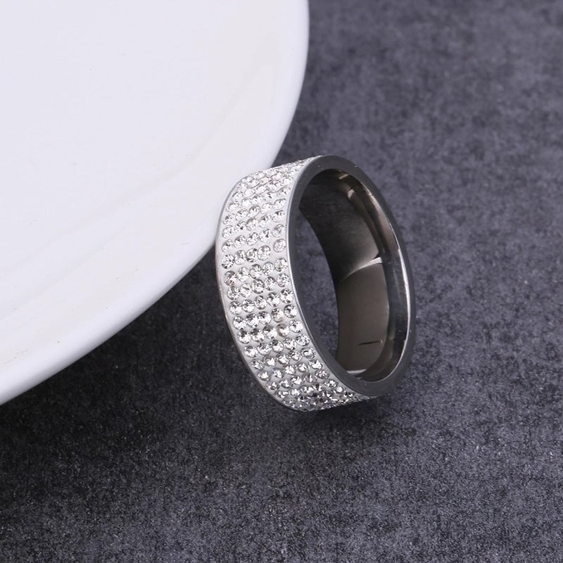 Stainless Steel Minimalist Geometric Inlay Zircon Rings