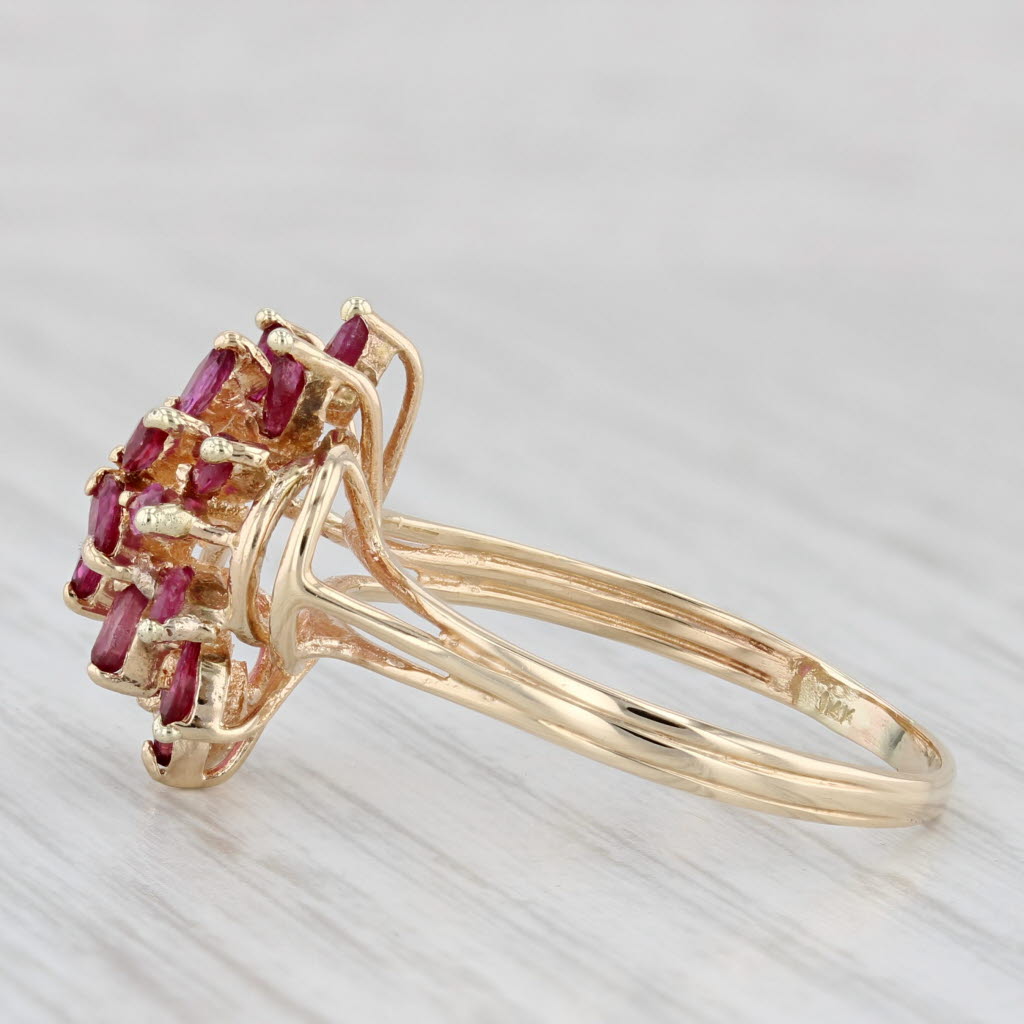 1.04ctw Ruby Diamond Cluster Ring 14k Yellow Gold Size 10