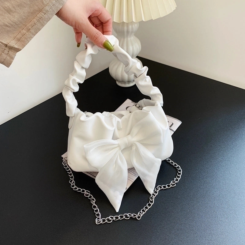Women's Small Pu Leather Bow Knot Elegant Zipper Handbag