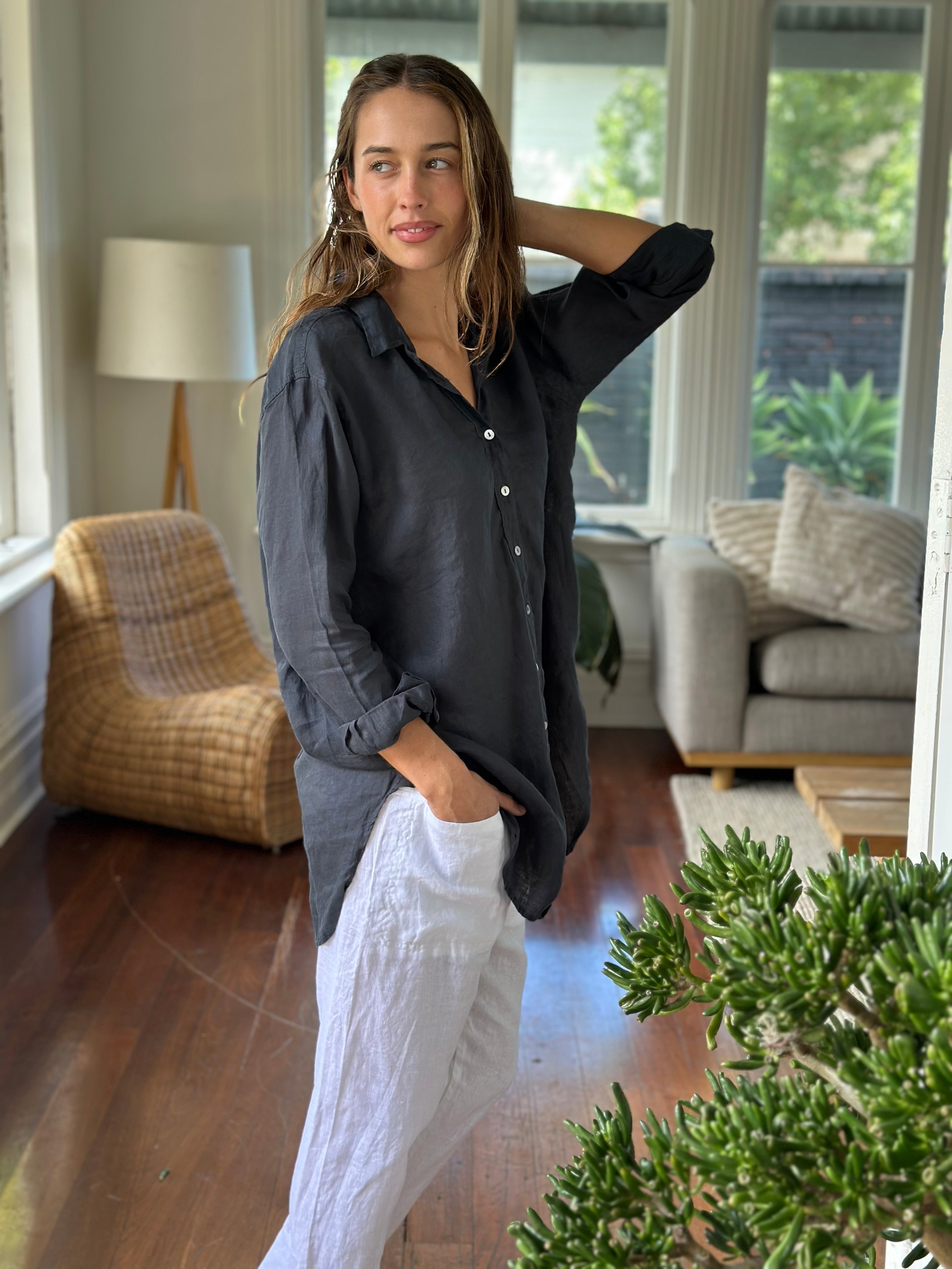 skyla shirt - charcoal linen
