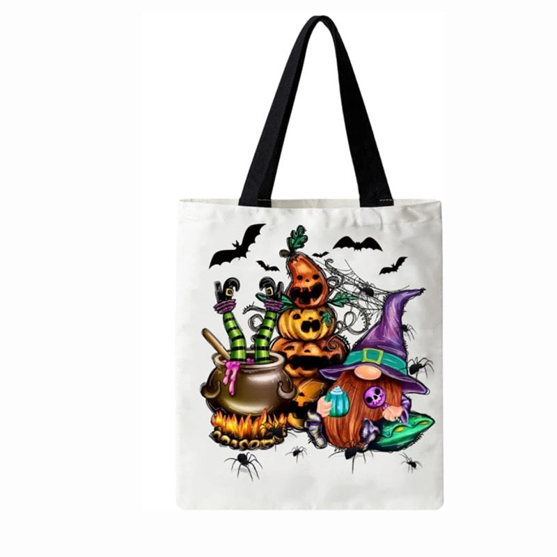Halloween Unisex Medium Canvas Pumpkin Letter Streetwear Square Open Canvas Bag