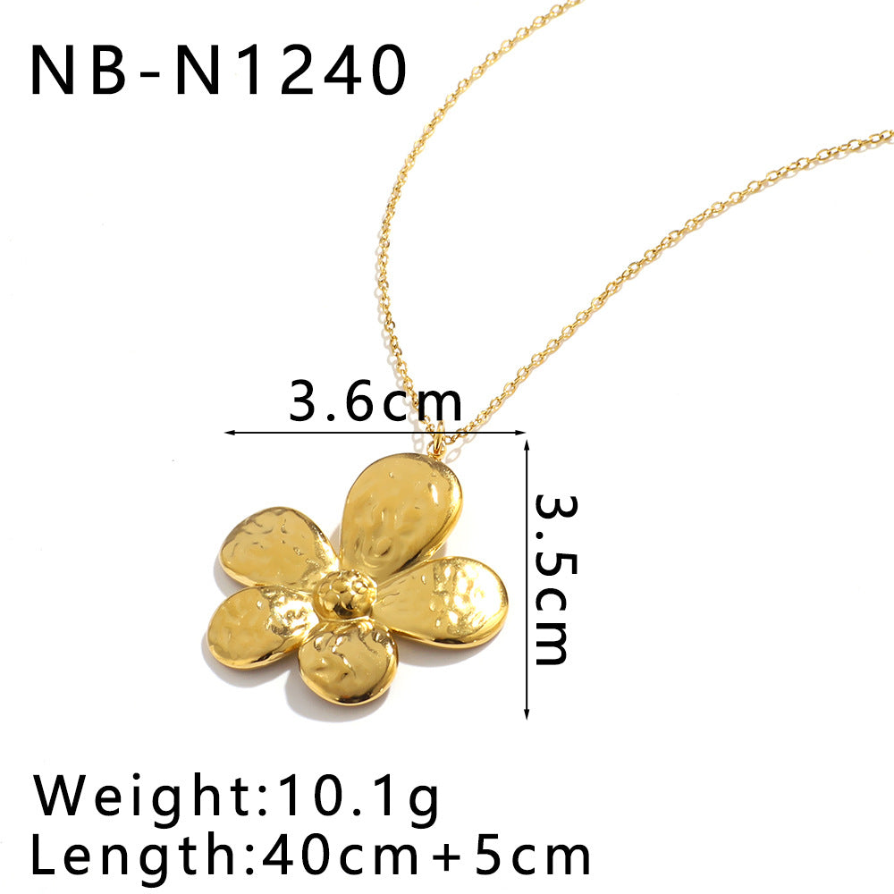Multicolor Flower Jewelry Set Stainless Steel 18K Real Gold Pleated Women'S Necklace Earrings Ring