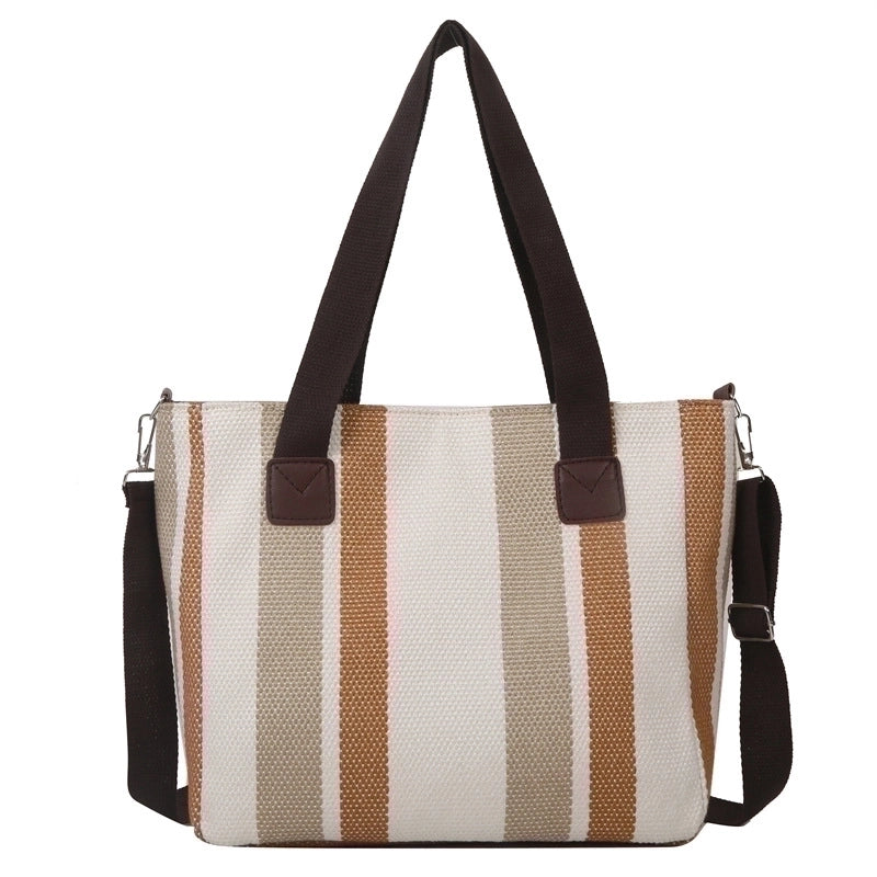 Women's Large Canvas Stripe Vintage Style Square Zipper Crossbody Bag