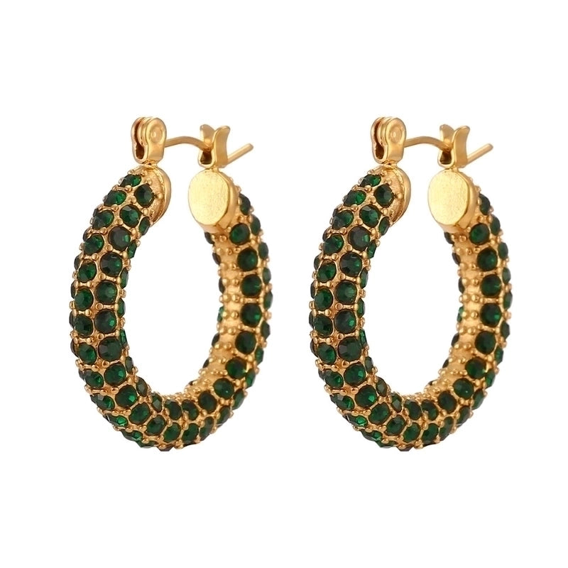 Retro Geometric Inlay 304 Stainless Steel Zircon 18K Gold Plated Earrings