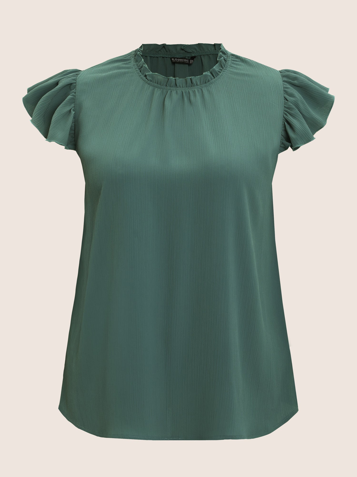 Plain Mock Neck Cap Sleeve Ruffle Trim Blouse