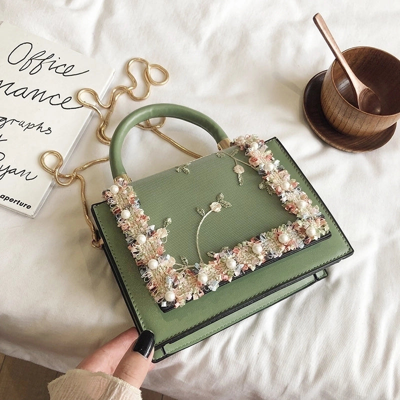 Women's Small All Seasons Pu Leather Flower Elegant Vintage Style Square Magnetic Buckle Handbag