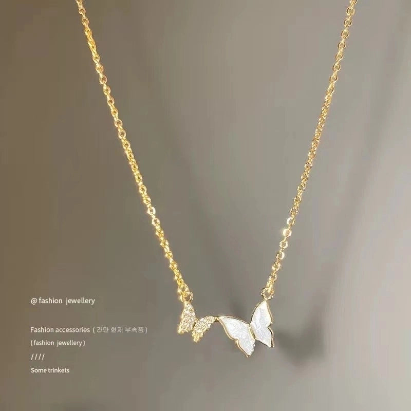 Minimalist Heart Shape Bow Knot Titanium Steel Inlay Zircon Pendant Necklace