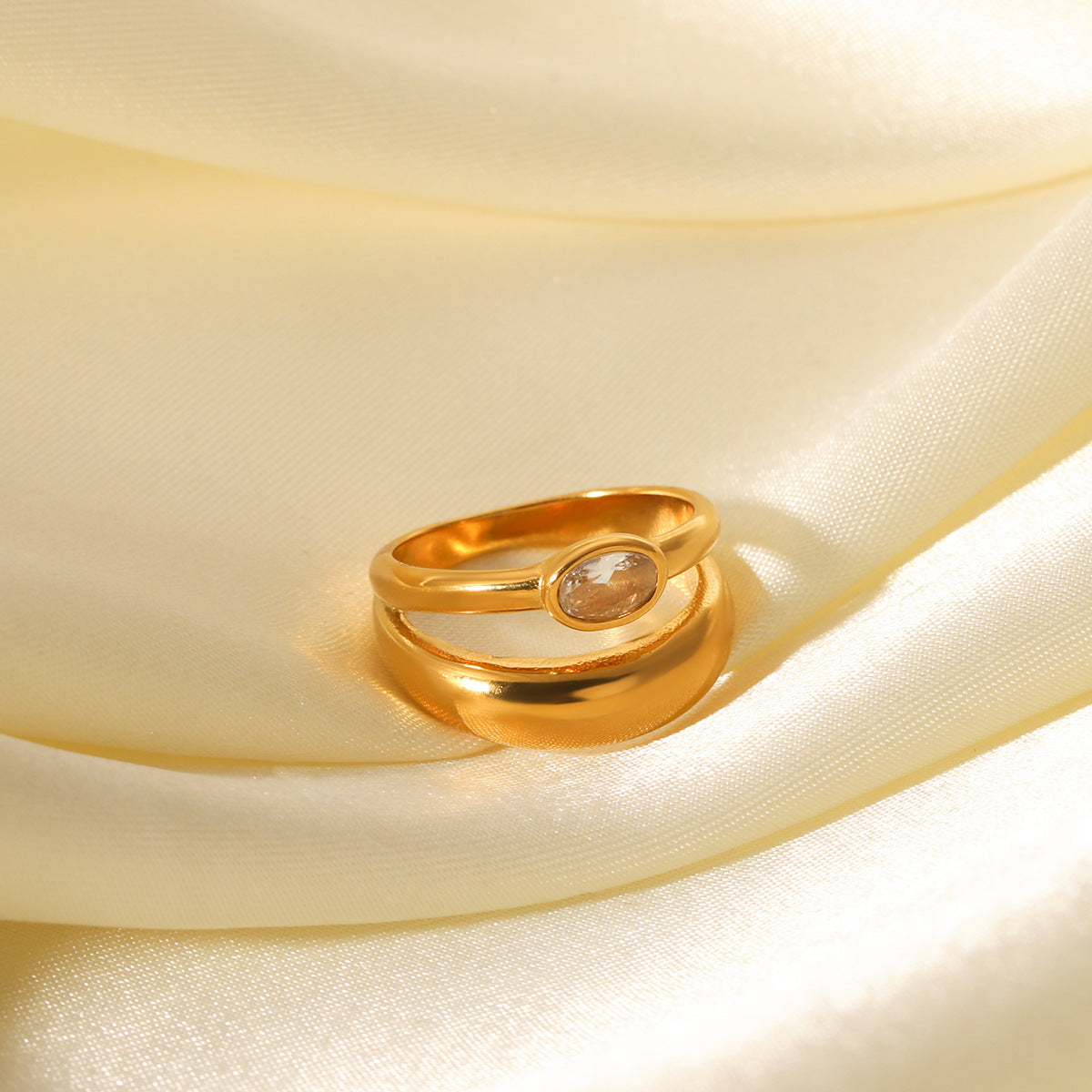 Double-Layer Stainless Steel Ring Inlaid With Zircon Ring Niche Design Titanium Steel Ring Jewelry