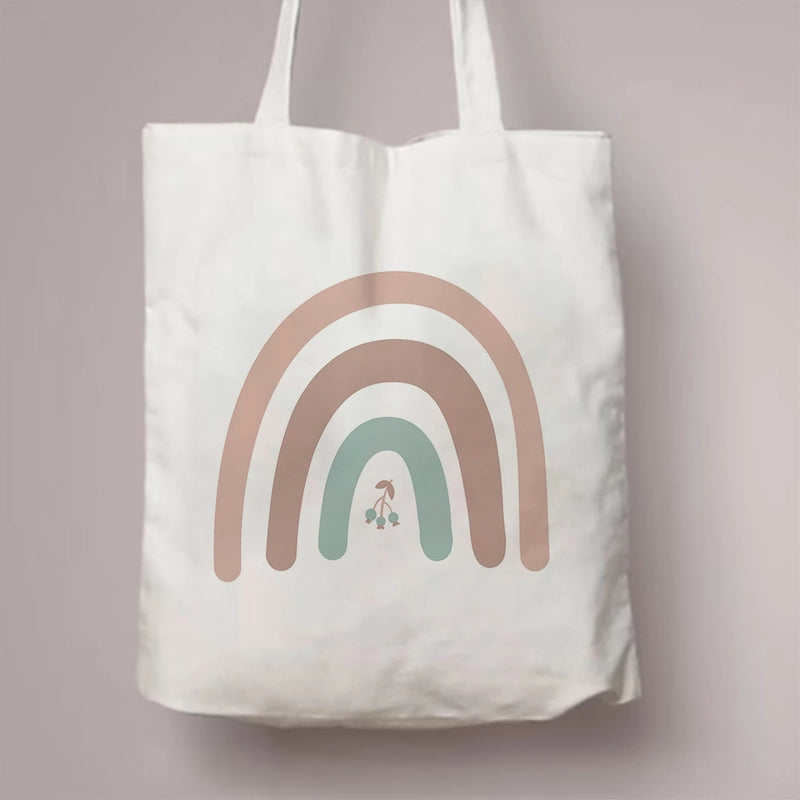 Women's Canvas Rainbow Red Heart Cute Square Open Canvas Bag