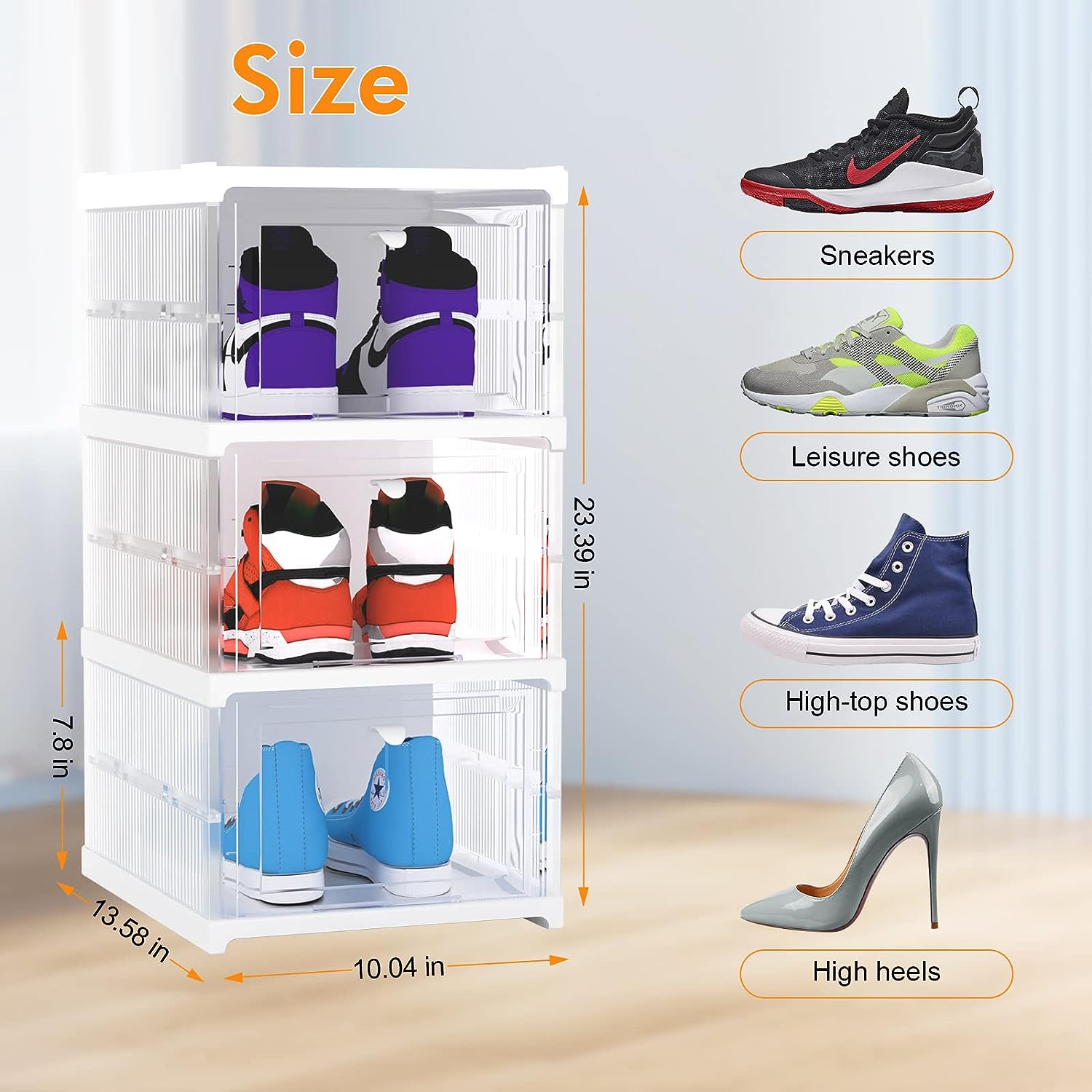 Shoe Storage Boxes. 3 Pack Installation-Free Stackable Shoe Boxes Large Capacity. Shoe Organizer With Doors