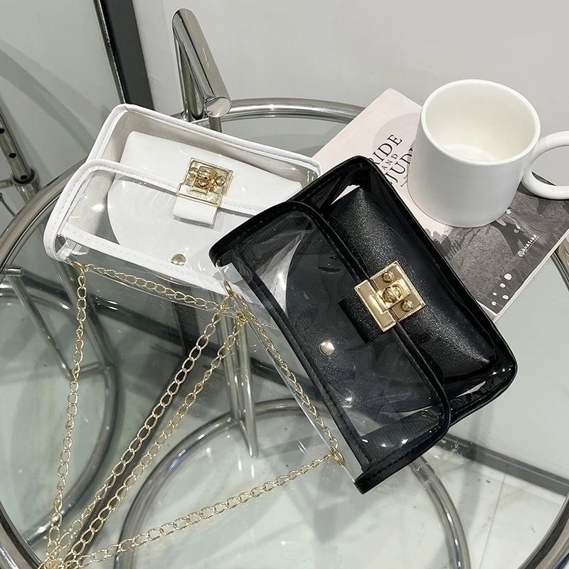 Women's Small PVC Solid Color Classic Style Lock Clasp Crossbody Bag