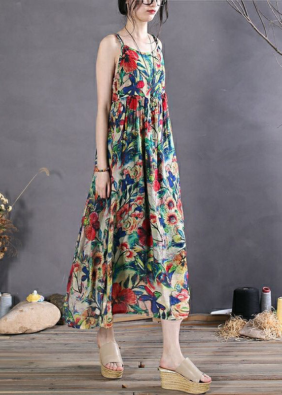 Chic Black Print Wrinkled Spaghetti Strap Long Dress Sleeveless