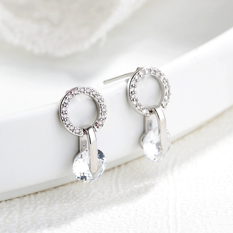 1 Pair Minimalist Round Inlay Copper Zircon Ear Studs