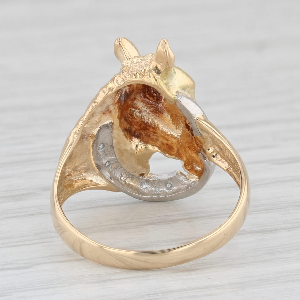 Diamond Accented Horse Ring 18k Yellow Gold 900 Platinum Size 6.25