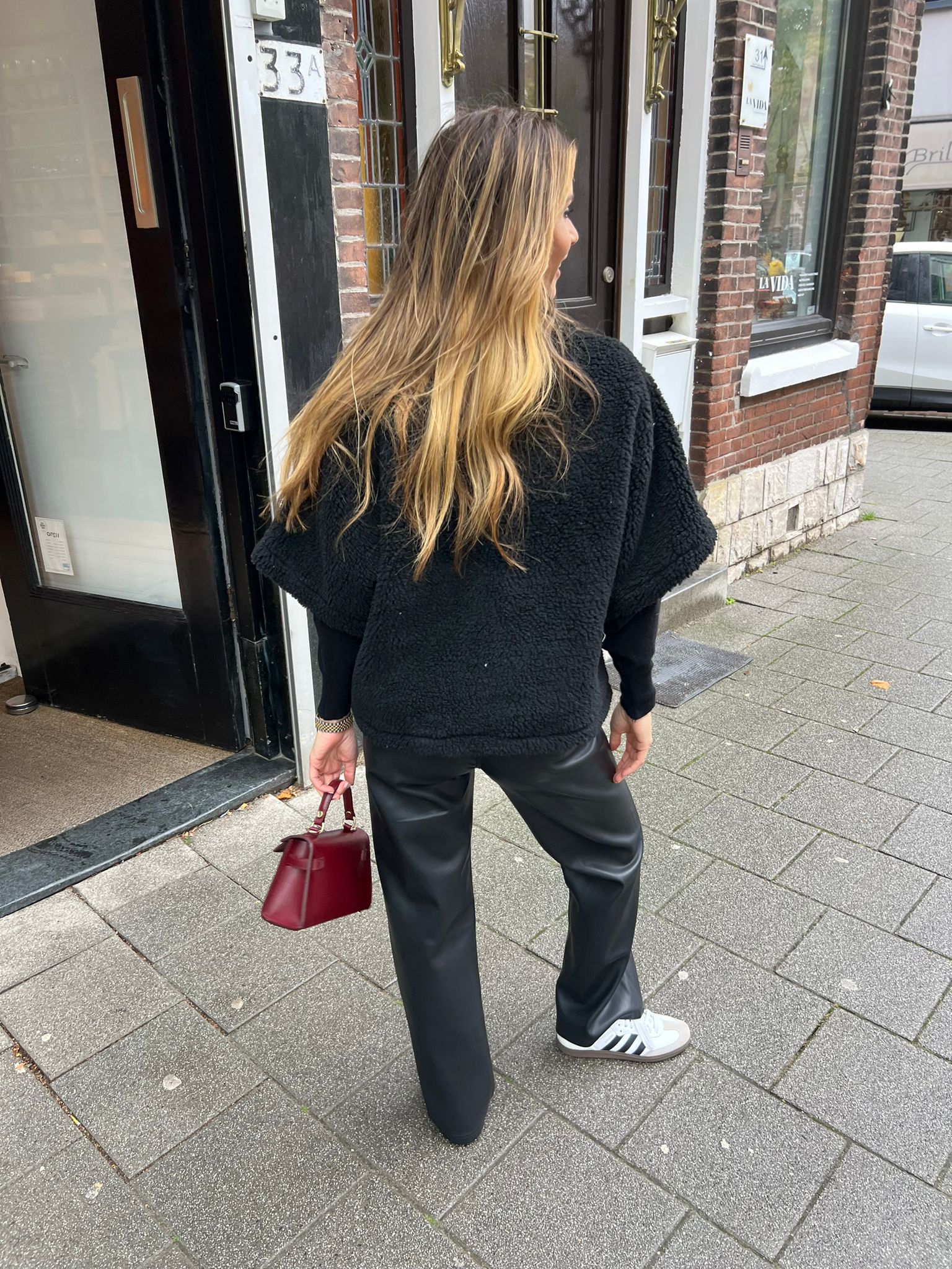 Teddy Poncho Jacket Black