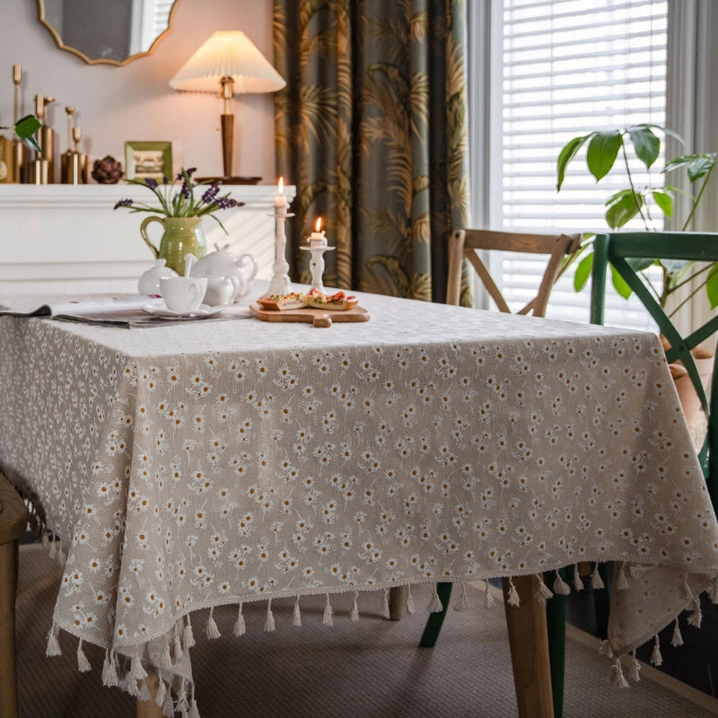 Imaki Rhyme Tablecloth Cotton And Hemp Daisy Printed Pastoral Style Tablecloth Floral Picnic Fabric