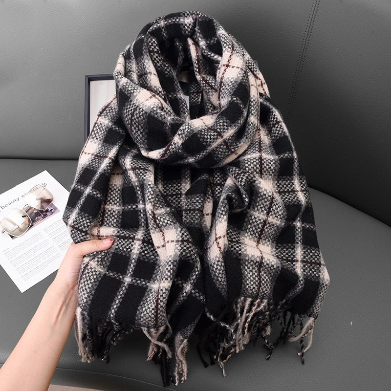 Women's Basic Plaid Polyester Scarf