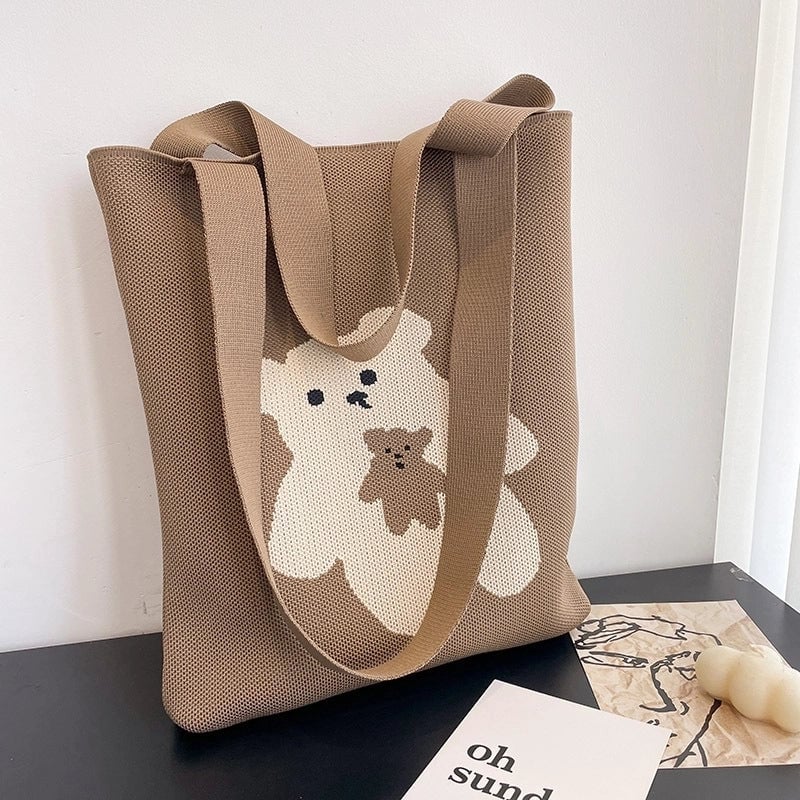 Women's Medium Polyester Little Bear Cute Basic Open Shoulder Bag