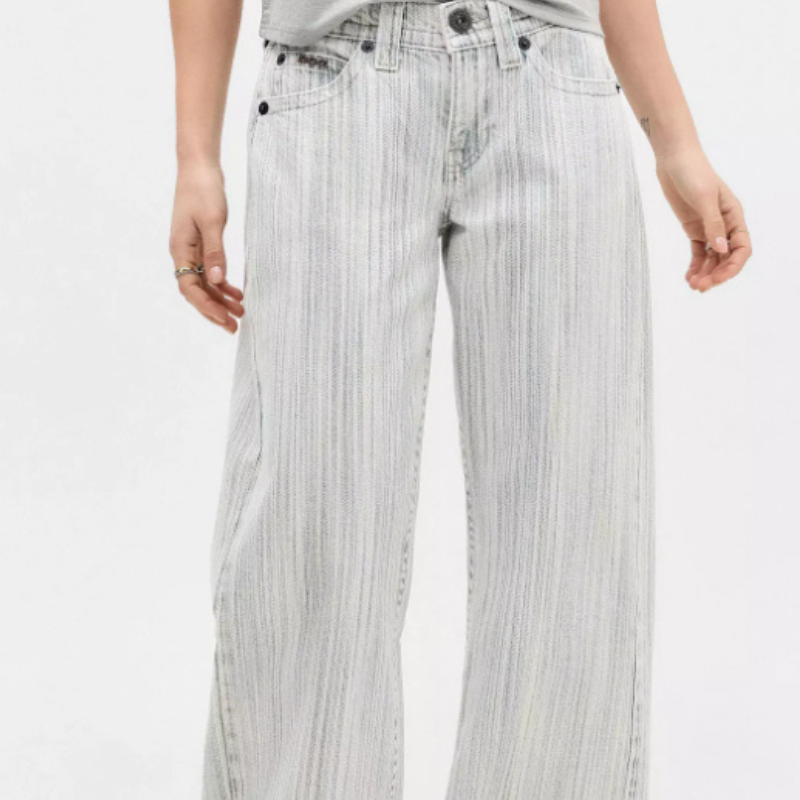 Striped Wide Jeans With High Waist And Vintage Inspired Fit