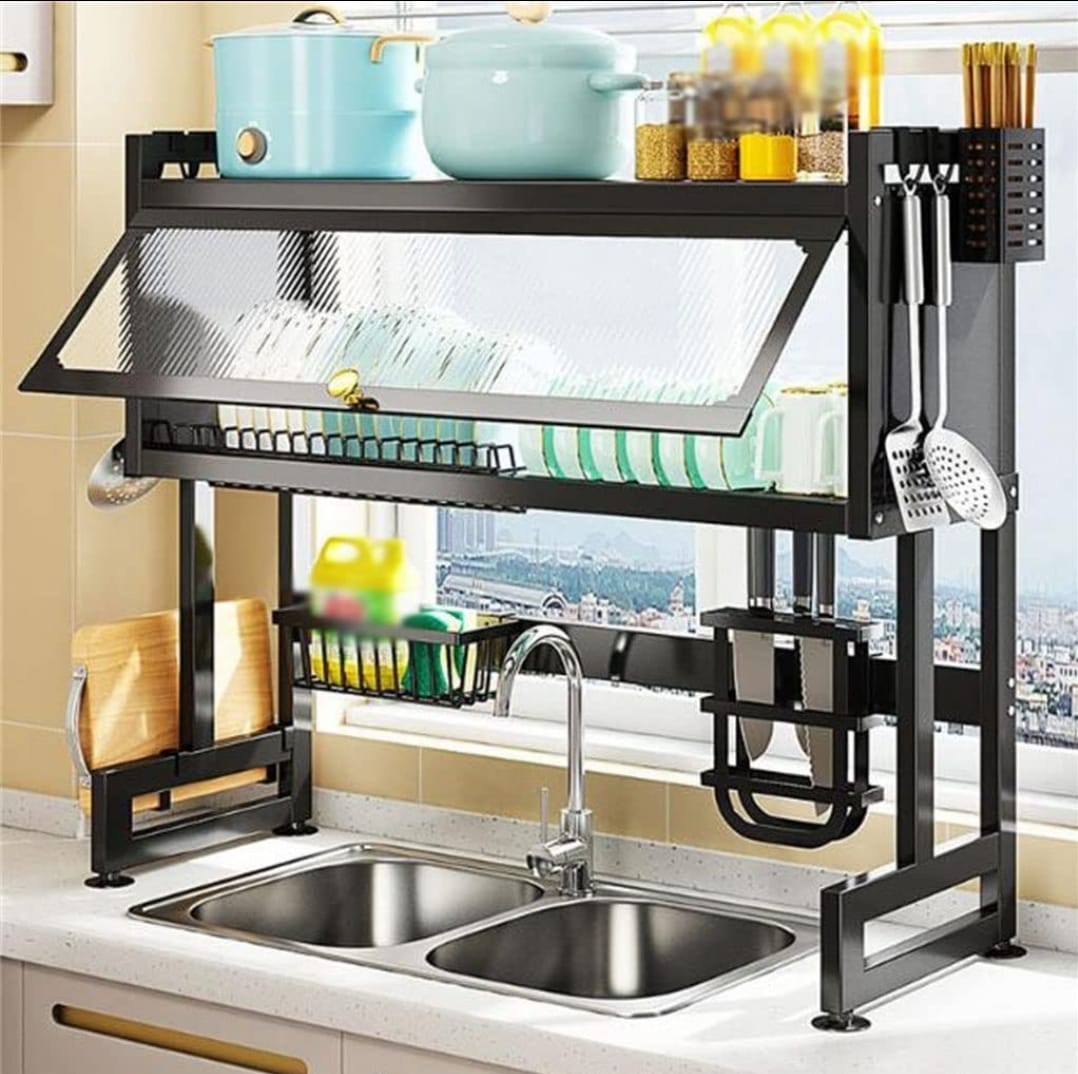3 Tier Dish Rack Double Sink. Sink Rack with Door